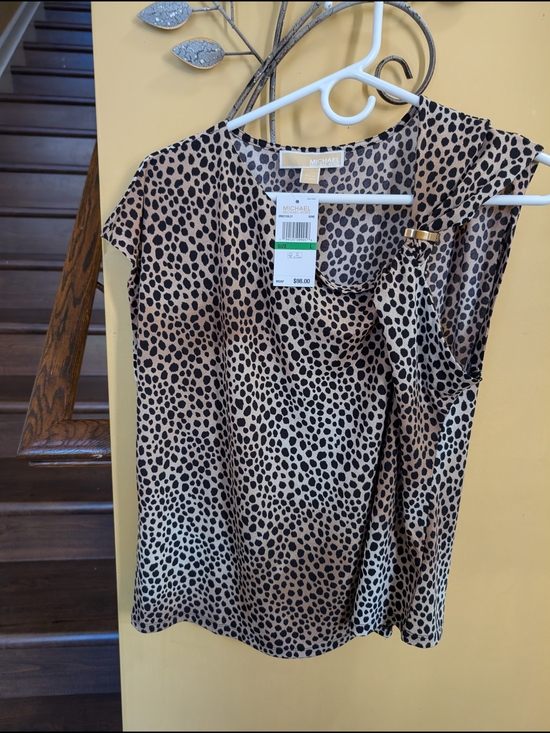 Michael Kors Beige and Black Leopard Print Sleeveless Camisole - Picture 2 of 4